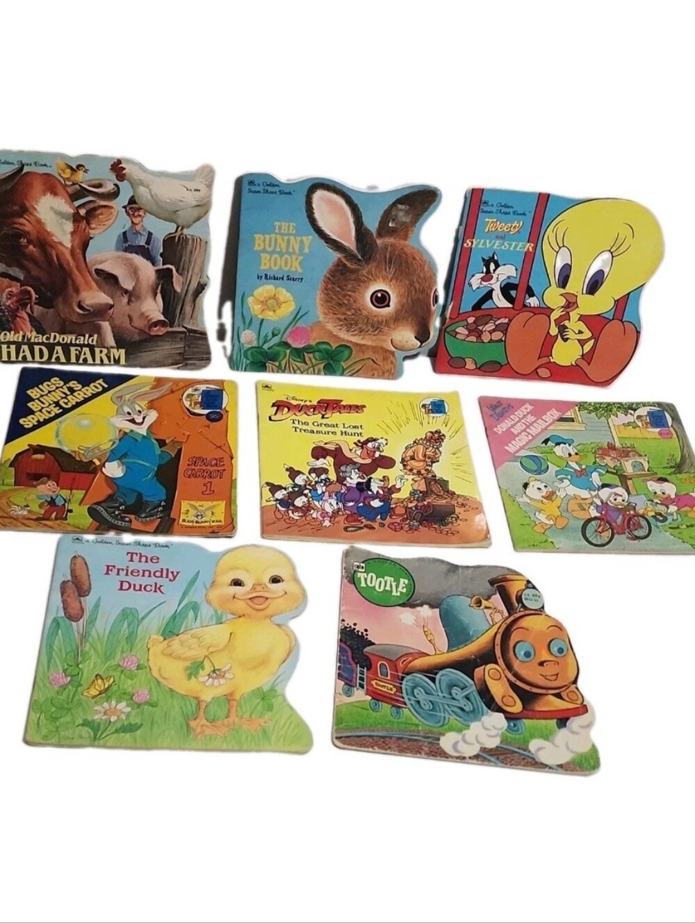 Lot of 8 VINTAGE Golden Shape Books & Look look books Tweety, Duck Tootle & MORE